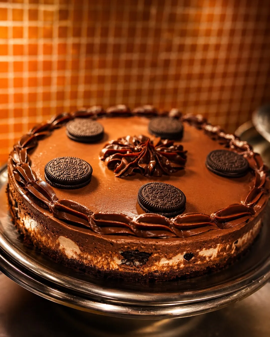 Torta de chocolate com biscoitos, feita na casa